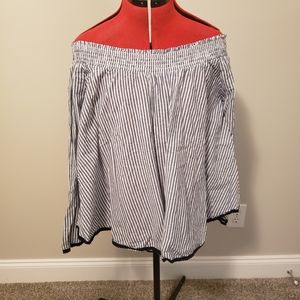 Blue and white striped off shoulder blouse